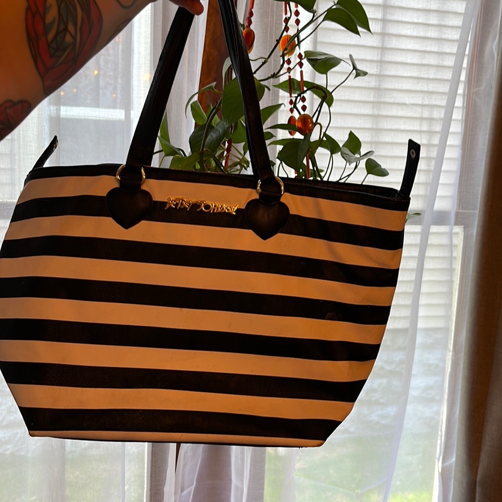 Betsey Johnson Black And White Striped Tote Bag